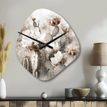 Cream Desert Cactus - Asymmetric Metal Wall Clock